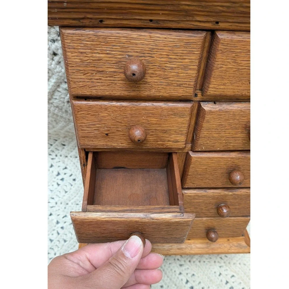 Vintage Wooden Apothecary Wall Cabinet 9 Drawer Spice Chest  Box 16x8x3